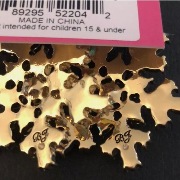 NEW Betsey Johnson Snowflake Drop Earrings Gold Toned AB Crystals Authentic - Picture 2 of 4